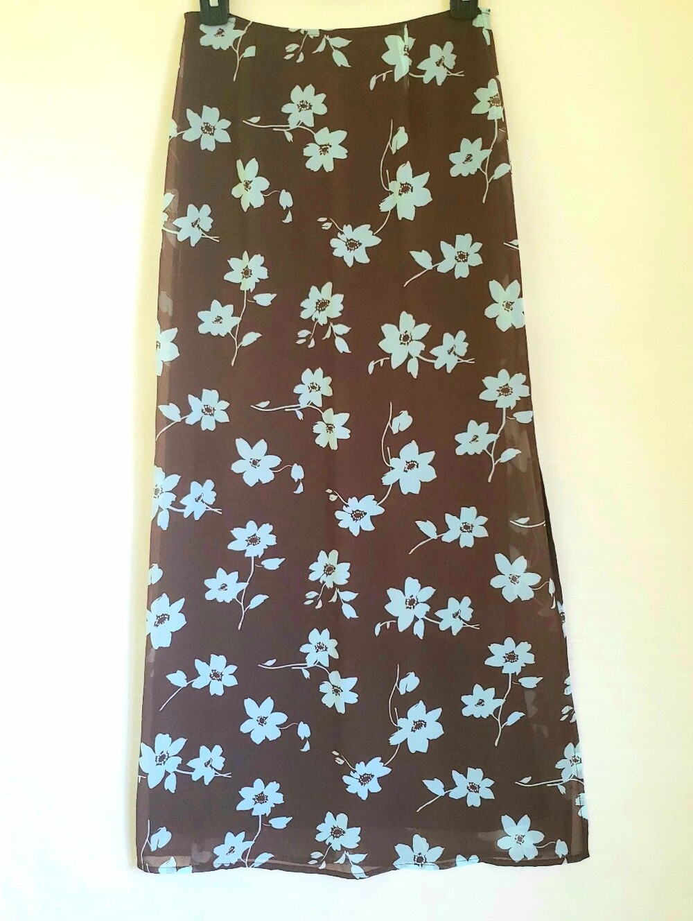 Y2K Express Size 1/2 Chiffon Cottagecore Floral Maxi Skirt Brown Light Blue